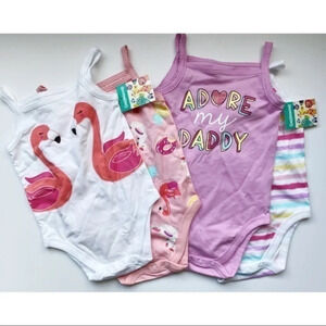 Garanimals • NWT 4 Piece Girl’s Onesie Set Bundle Flamingos Donuts